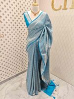 Banarasi with floral jacquard design and diamond shaped border - Image 7