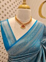 Banarasi with floral jacquard design and diamond shaped border - Image 5
