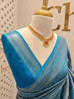 Banarasi with floral jacquard design and diamond shaped border - Image 6