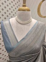Banarasi with floral jacquard design and diamond shaped border - Image 8
