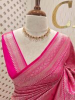 Banarasi with floral jacquard design and diamond shaped border - Image 11
