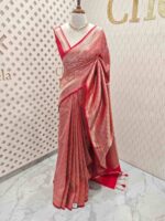 Banarasi with floral jacquard design and diamond shaped border - Image 4