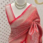 Banarasi with half flower like brocade pattern and small diamond shaped border