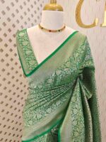 Banarasi with floral, veiny designs and zigzag pattern on border - Image 8