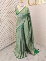 Banarasi with floral, veiny designs and zigzag pattern on border - Image 9