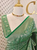 Banarasi with floral, veiny designs and zigzag pattern on border - Image 10