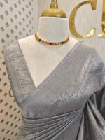 Banarasi with floral, veiny designs and zigzag pattern on border - Image 13