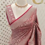 Banarasi with floral, veiny designs and zigzag pattern on border