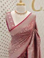 Banarasi with floral, veiny designs and zigzag pattern on border