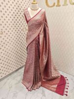 Banarasi with floral, veiny designs and zigzag pattern on border - Image 4