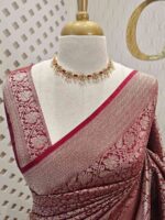 Banarasi with floral, veiny designs and zigzag pattern on border - Image 2