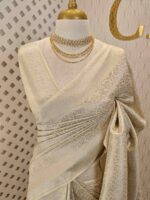 Banarasi with floral, veiny designs and zigzag pattern on border - Image 14