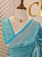 Banarasi with floral, veiny designs and zigzag pattern on border - Image 18