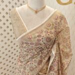 Chandheri with block print and Chikankari embroidery design on pallu