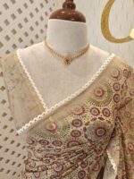 Chandheri with block print and Chikankari embroidery design on pallu - Image 2