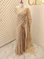 Chandheri with block print and Chikankari embroidery design on pallu - Image 3