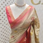 Chanderi with multi colour floral jaal design and temple like border