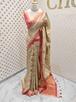 Chanderi with multi colour floral jaal design and temple like border - Image 3