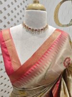 Chanderi with multi colour floral jaal design and temple like border - Image 2