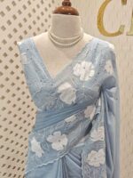 Kota silk with floral and leafy applique work and mirror work - Image 10