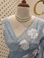 Kota silk with floral and leafy applique work and mirror work - Image 11