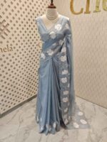 Kota silk with floral and leafy applique work and mirror work - Image 12