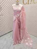 Kota silk with floral and leafy applique work and mirror work - Image 15