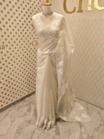 Kota silk with floral and leafy applique work and mirror work - Image 9