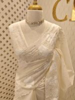 Kota silk with floral and leafy applique work and mirror work - Image 7