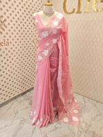 Kota silk with floral and leafy applique work and mirror work - Image 6