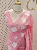 Kota silk with floral and leafy applique work and mirror work - Image 4