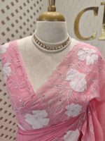 Kota silk with floral and leafy applique work and mirror work - Image 5