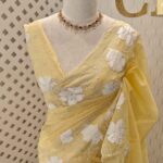 Kota silk with floral and leafy applique work and mirror work