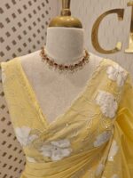 Kota silk with floral and leafy applique work and mirror work - Image 2