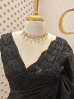 Kota silk with self thread floral embroidery design and scallop border - Image 11