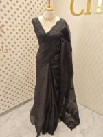 Kota silk with self thread floral embroidery design and scallop border - Image 12