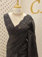 Kota silk with self thread floral embroidery design and scallop border - Image 10