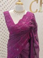 Kota silk with self thread floral embroidery design and scallop border