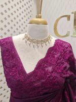 Kota silk with self thread floral embroidery design and scallop border - Image 2