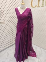 Kota silk with self thread floral embroidery design and scallop border - Image 3