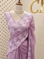 Kota silk with self thread floral embroidery design and scallop border - Image 7