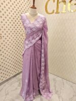 Kota silk with self thread floral embroidery design and scallop border - Image 9
