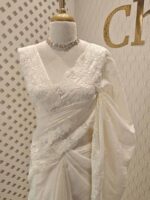 Kota silk with self thread floral embroidery design and scallop border - Image 13