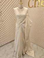 Kota silk with self thread floral embroidery design and scallop border - Image 15