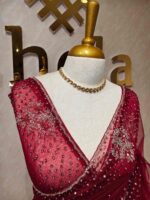 Net saree with cutbead floral design and sequence work on border - Image 6