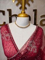 Net saree with cutbead floral design and sequence work on border - Image 5