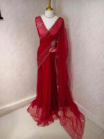 Net saree with cutbead floral design and sequence work on border - Image 7