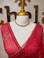 Net saree with cutbead floral design and sequence work on border - Image 14