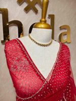 Net saree with cutbead floral design and sequence work on border - Image 15