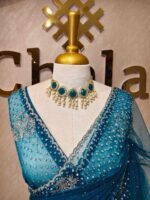 Net saree with cutbead floral design and sequence work on border - Image 17